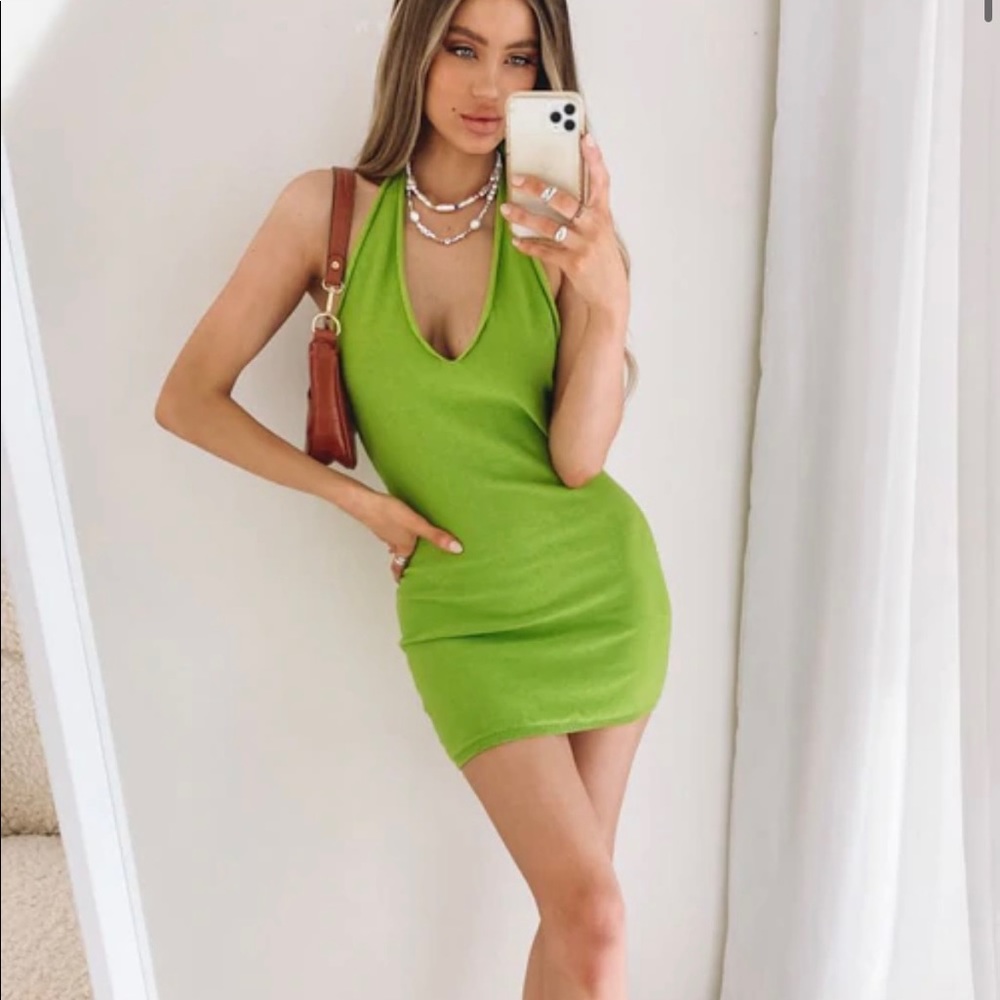 Beginning boutique green halter dress. Size 4